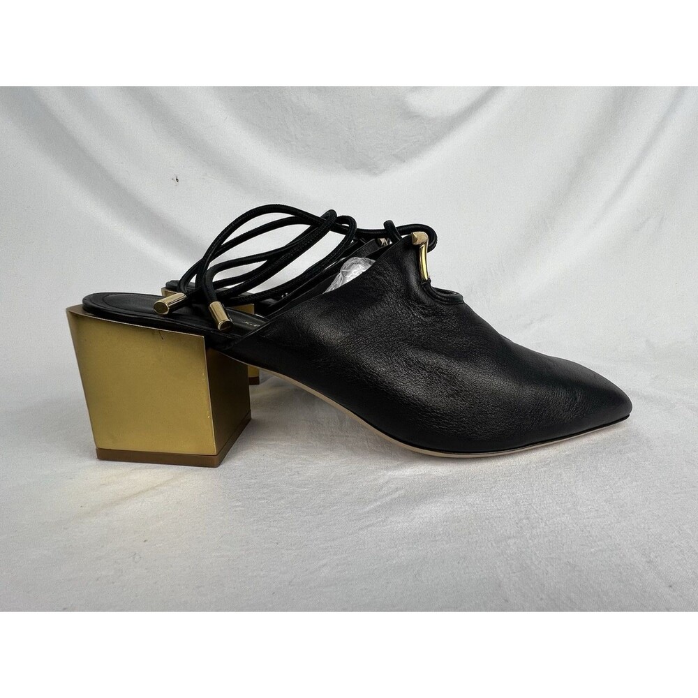 SALVATORE FERRAGAMO Laino Women 10C Black Leather Gold Heel Gancini Mules